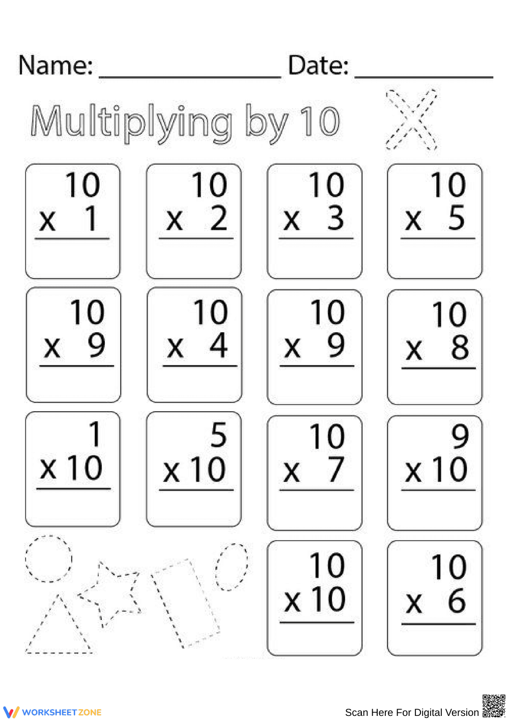 Multiplying by 10 Worksheet – Printable Math Practice - Page 1
