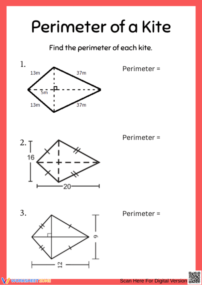 Perimeter of a Kite Practice Worksheet - Page 1