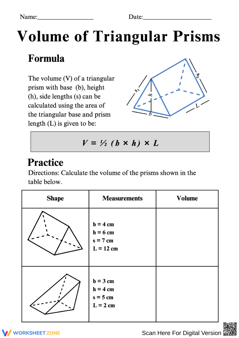 Triangular Prism Volume Practice - Page 1