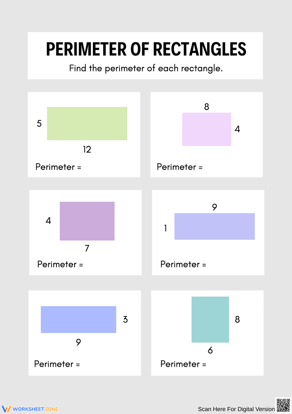 Perimeter of Rectangles Worksheet - Page 1