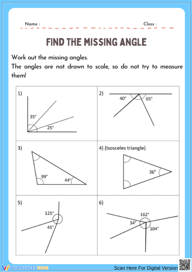 Find the Missing Angle Worksheet - Page 1