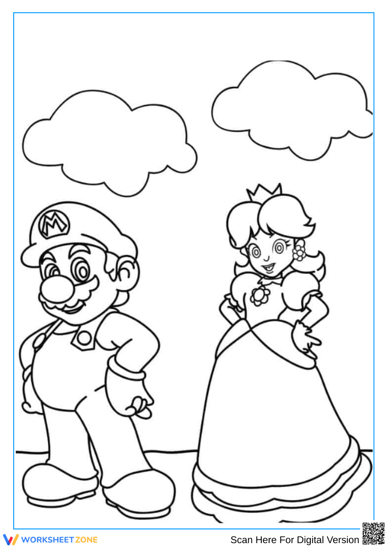 Super Mario Coloring Pages with Princess Peach - Page 1