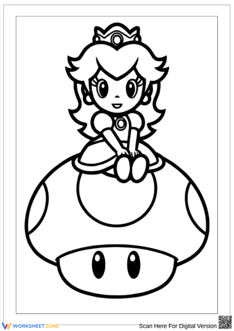 Super Mario Coloring Pages – Princess Peach on Mushroom - Page 1