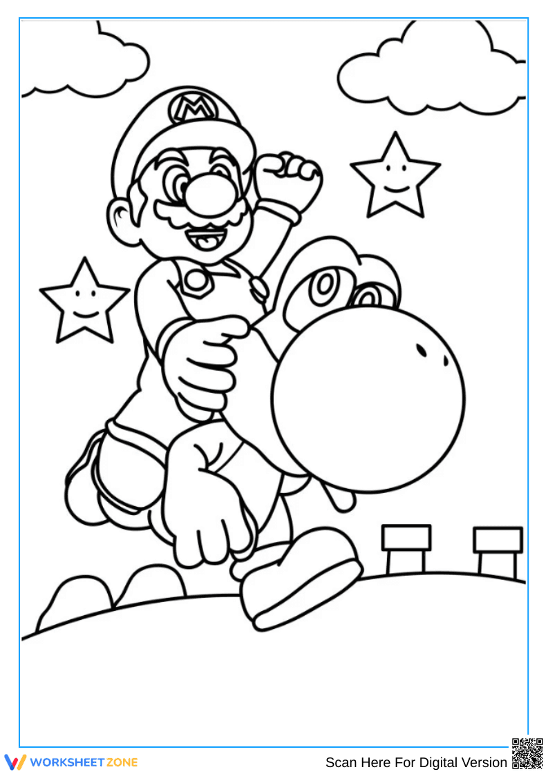 Super Mario Coloring Pages – Mario Riding Yoshi - Page 1
