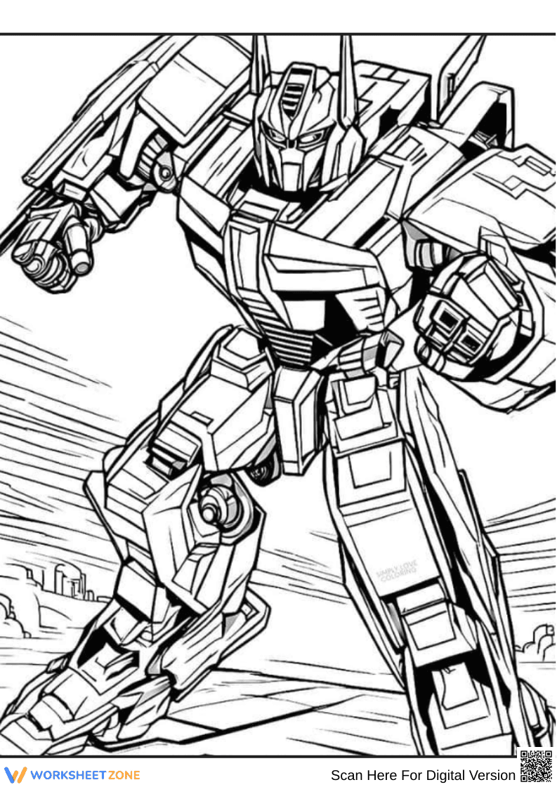 Optimus Prime Action Coloring Worksheet - Page 1