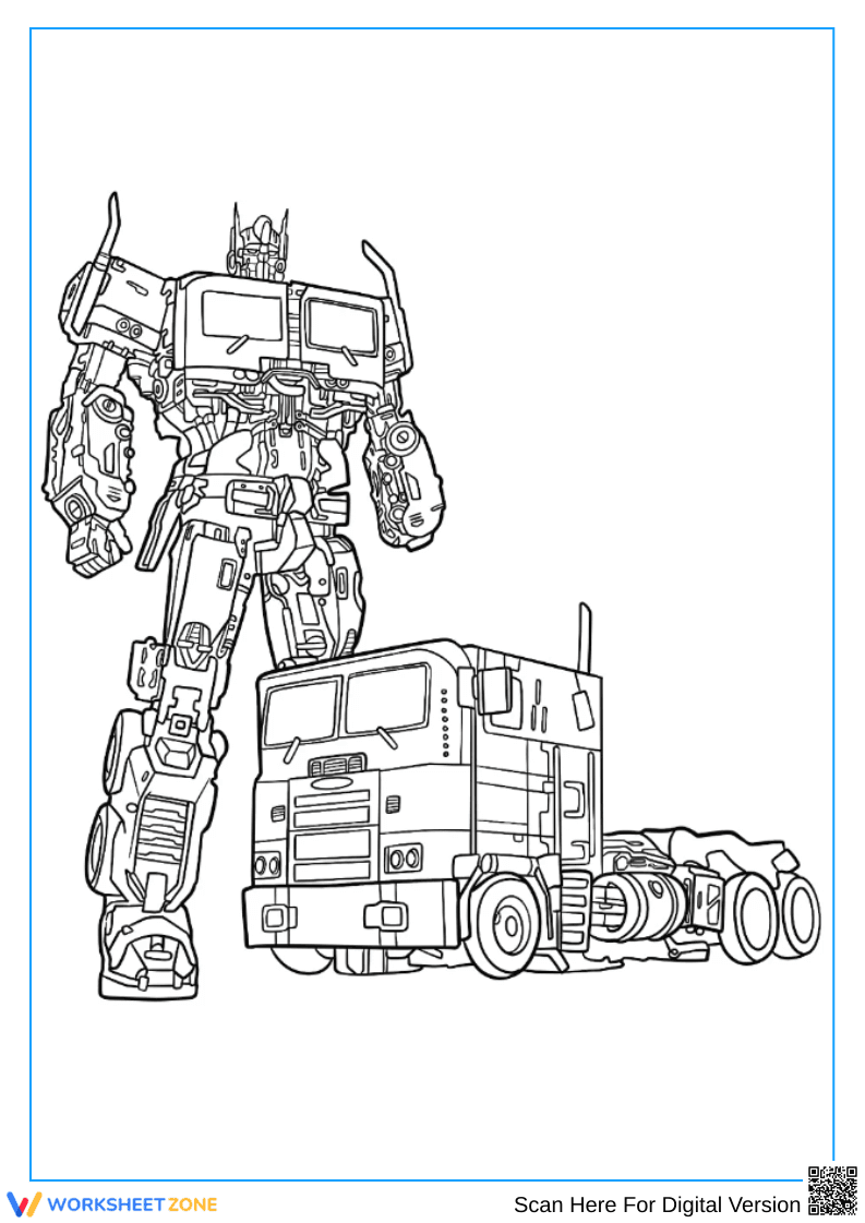 Optimus Prime Truck Coloring Worksheet - Page 1