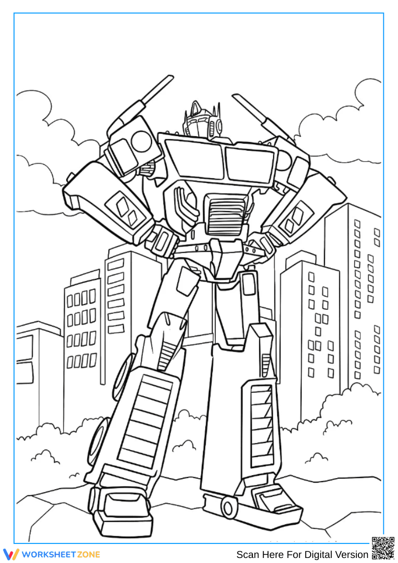 Optimus Prime City Coloring Worksheet - Page 1
