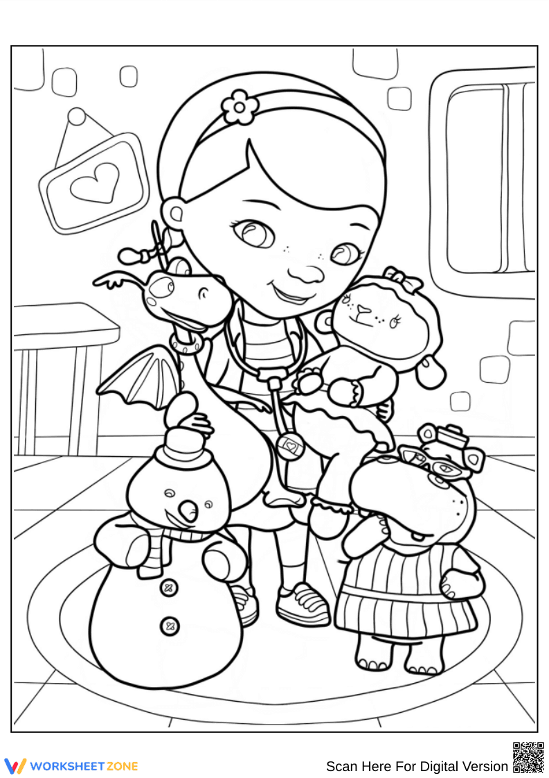 Doc McStuffins Coloring Page with Toy Friends - Page 1