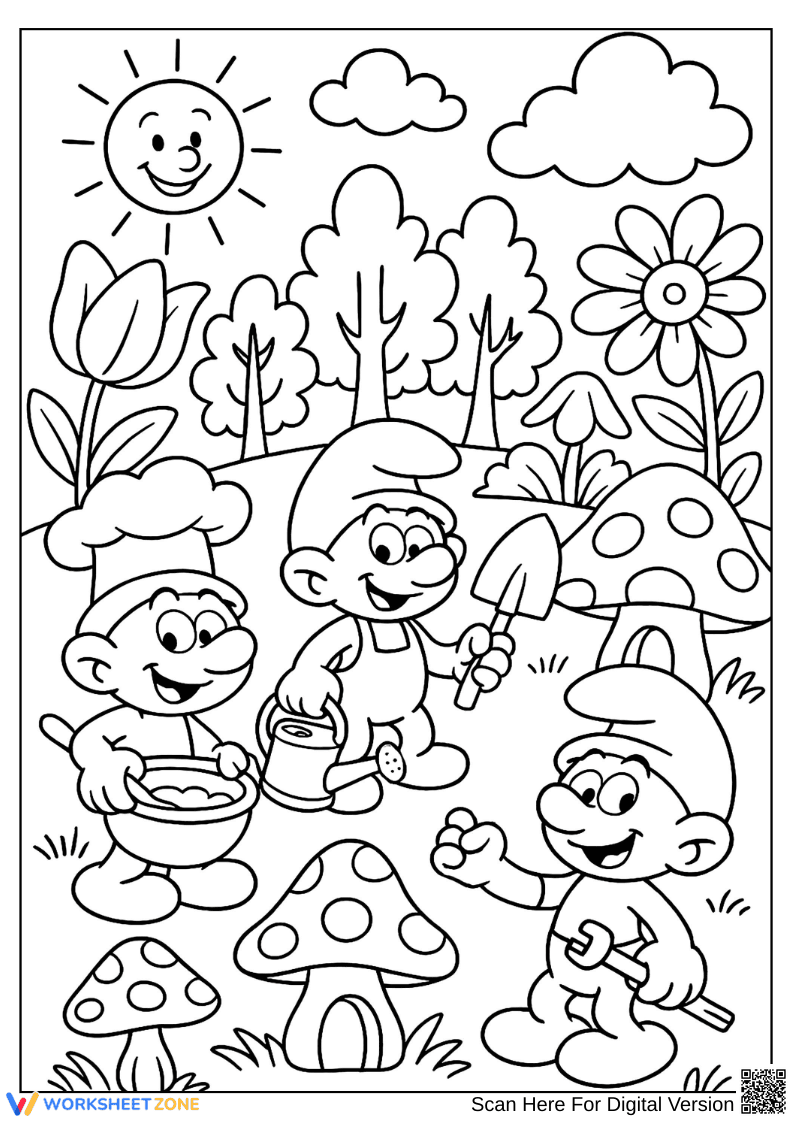 Smurfs in the Garden Coloring Page - Page 1