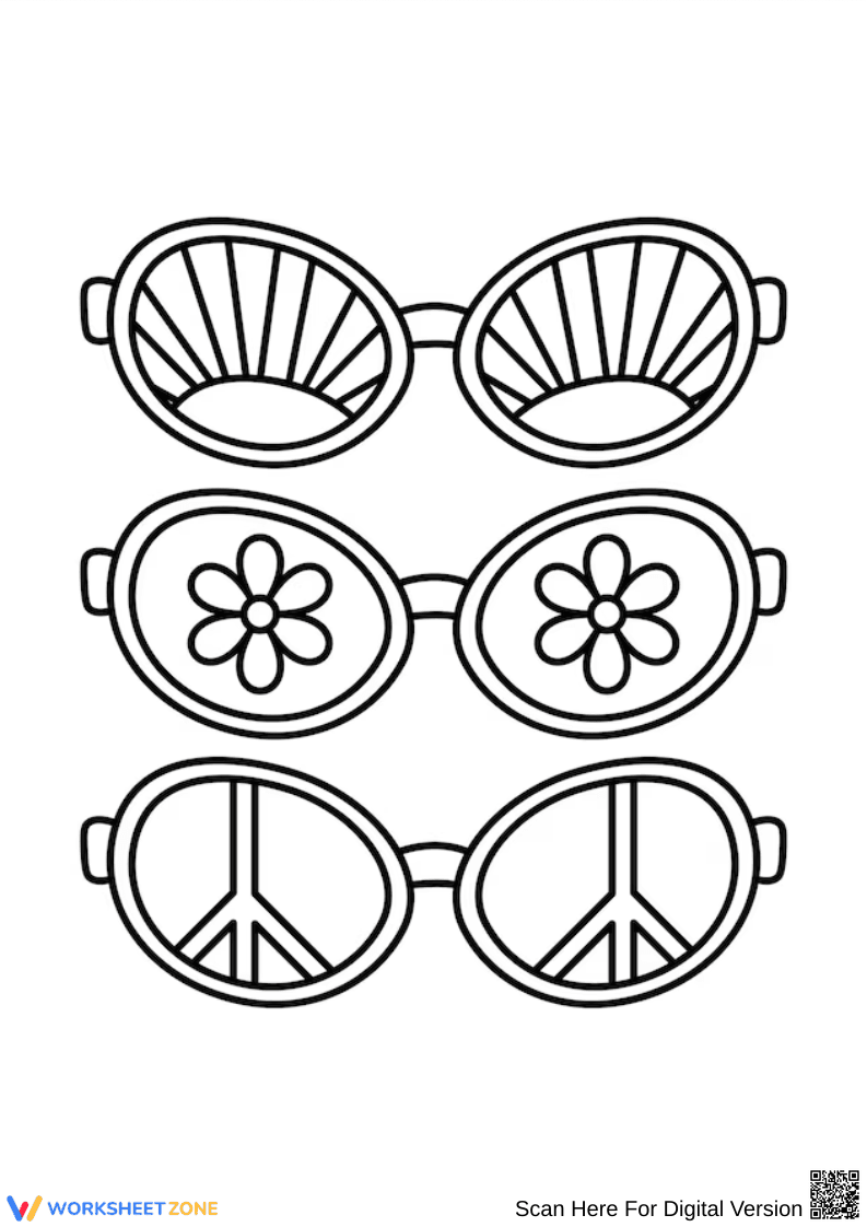 Sunglasses Coloring Page – Fun Hippie Style Designs - Page 1