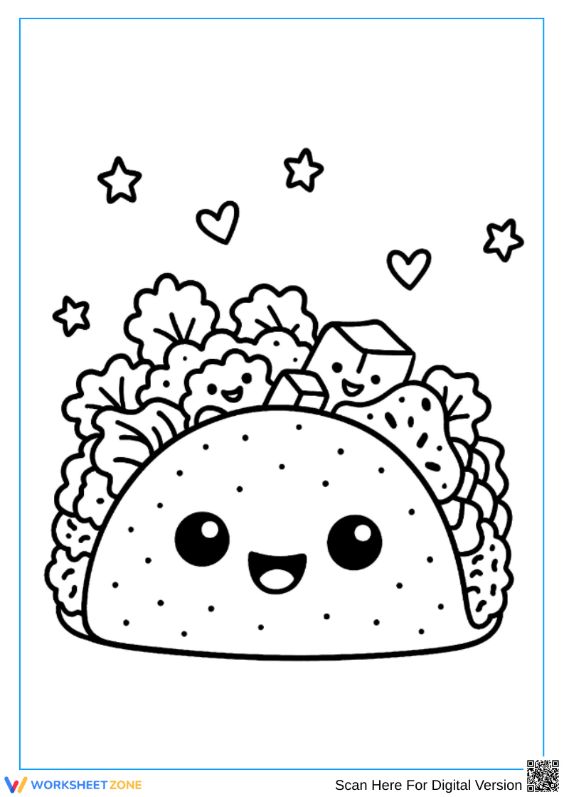 Cute Kawaii Taco Coloring Sheet - Page 1