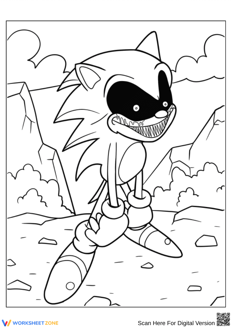Sonic EXE Coloring Page – Evil Sonic with Creepy Grin - Page 1