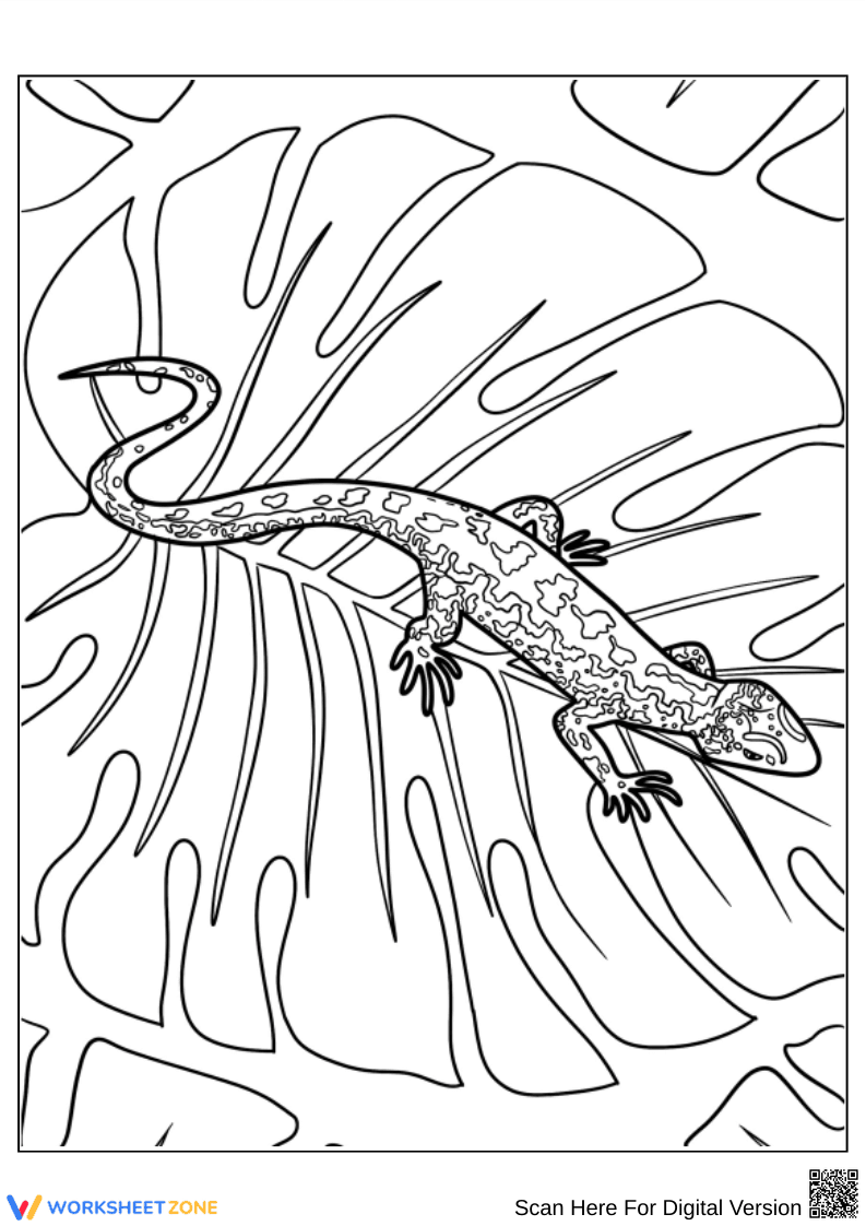 Camouflaged Lizard on Leaf Coloring Page - Page 1