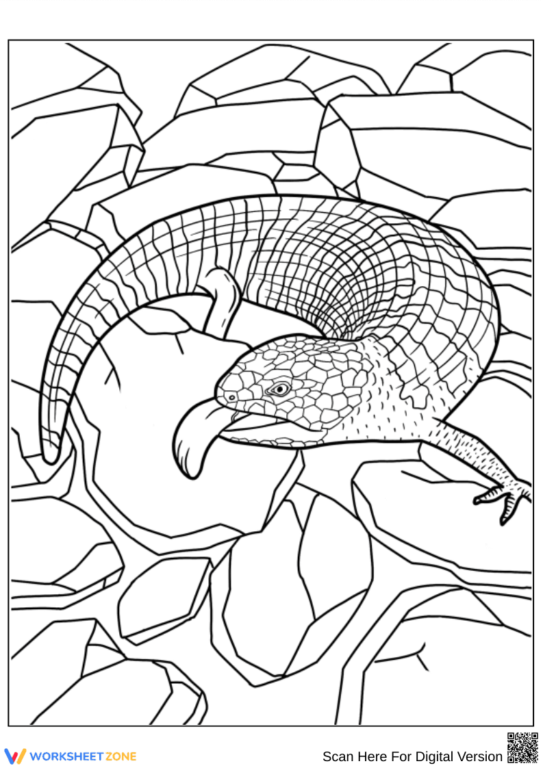 Scaly Lizard on Rocky Terrain Coloring Page - Page 1