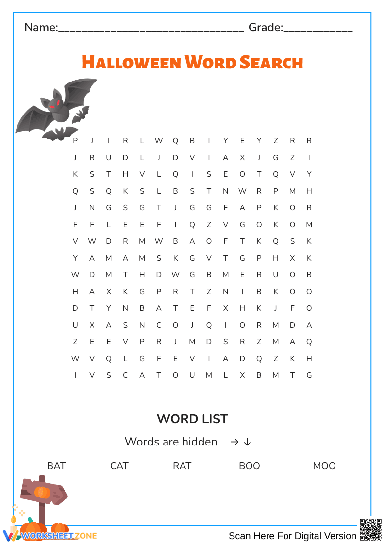 Easy Halloween Word Search for Kids - Page 1