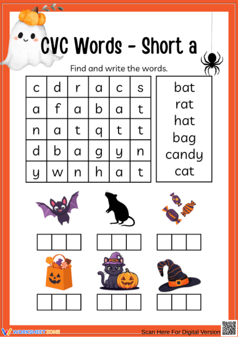 Halloween CVC Words Short A Worksheet - Page 1