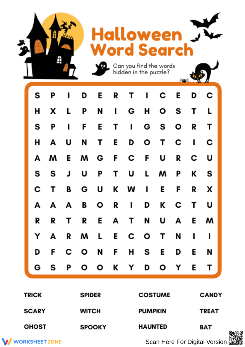 Halloween Word Search with Spooky Vocabulary - Page 1