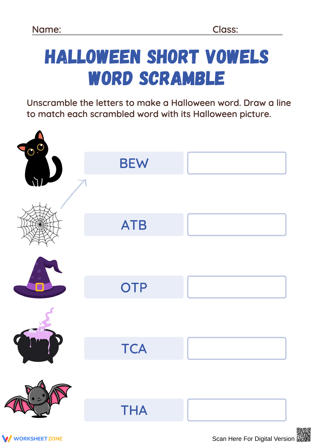 Halloween Short Vowels Word Scramble - Page 1