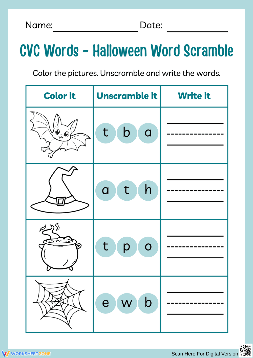 CVC Words – Halloween Word Scramble - Page 1