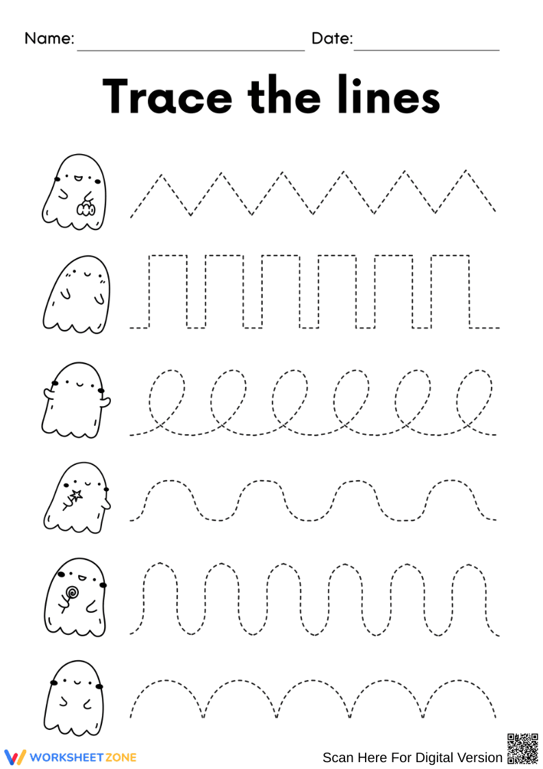 Halloween Tracing The Lines for Preschool Worksheet - Page 1