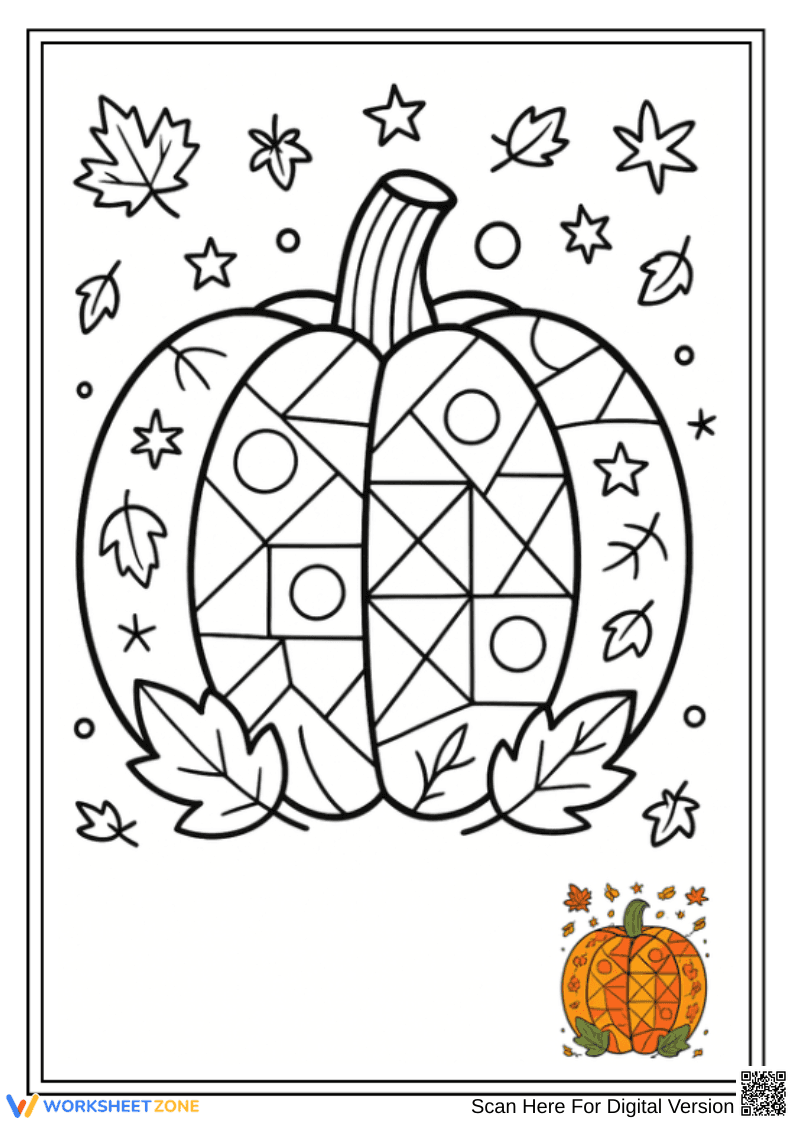 Pumpkin Color by Shape Halloween Worksheet - Page 1