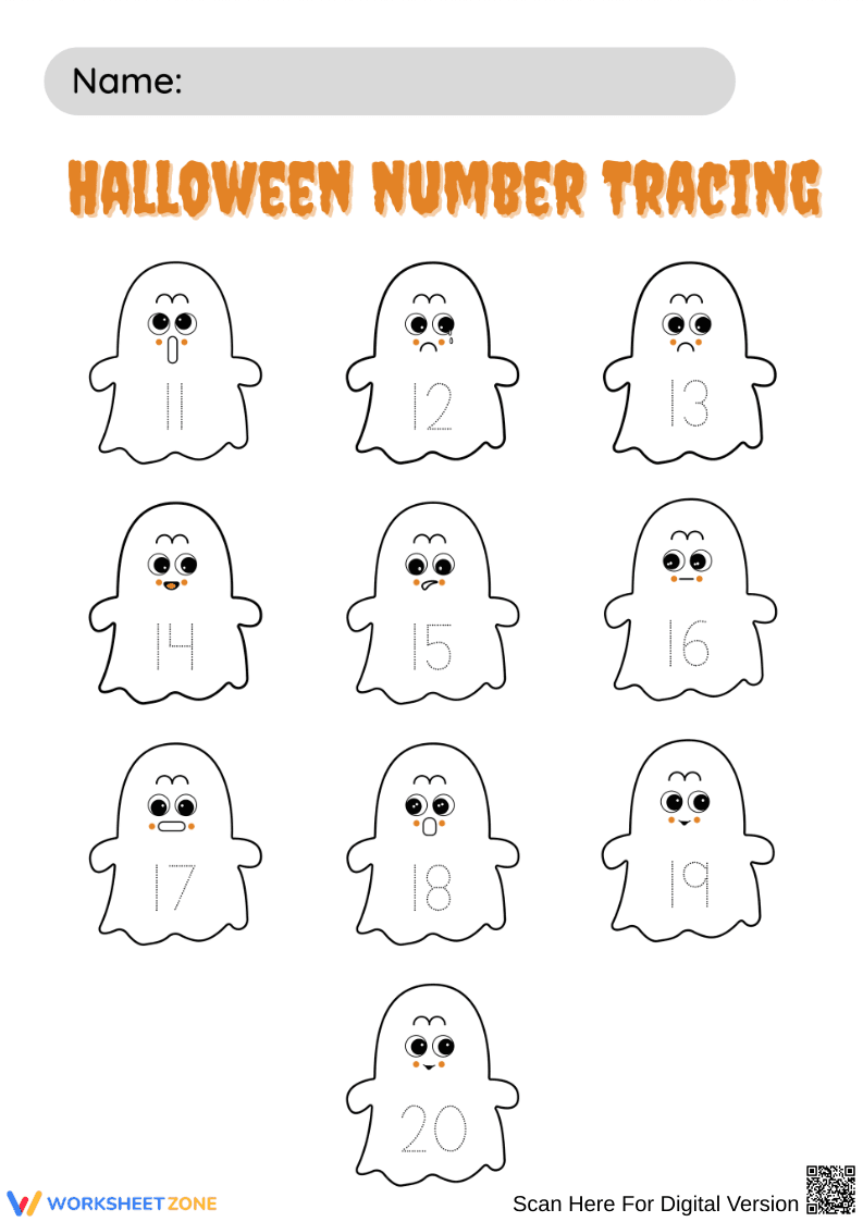 Halloween Number Tracing Worksheet for Kindergarten - Page 1