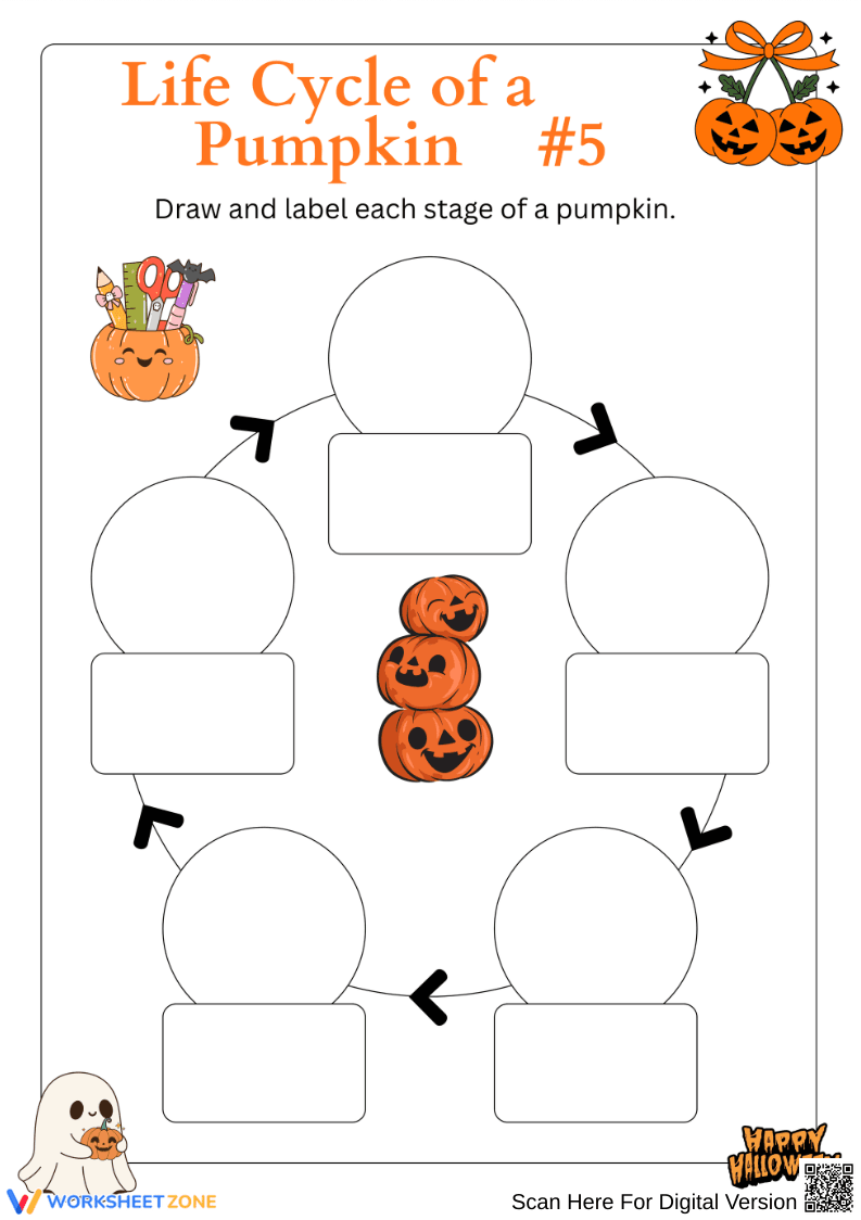 Kindergarten Pumpkin Life Cycle Draw and Label Worksheet - Page 1