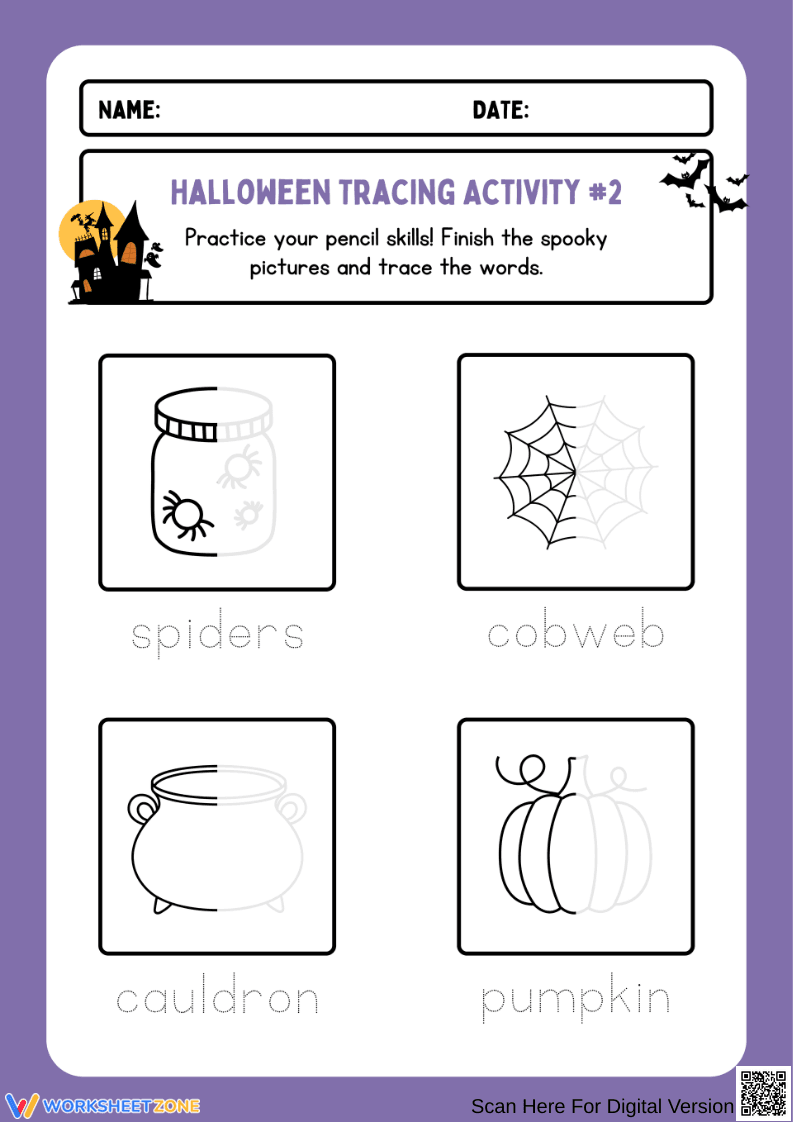 Halloween Tracing Activity – Spooky Words and Pictures - Page 1