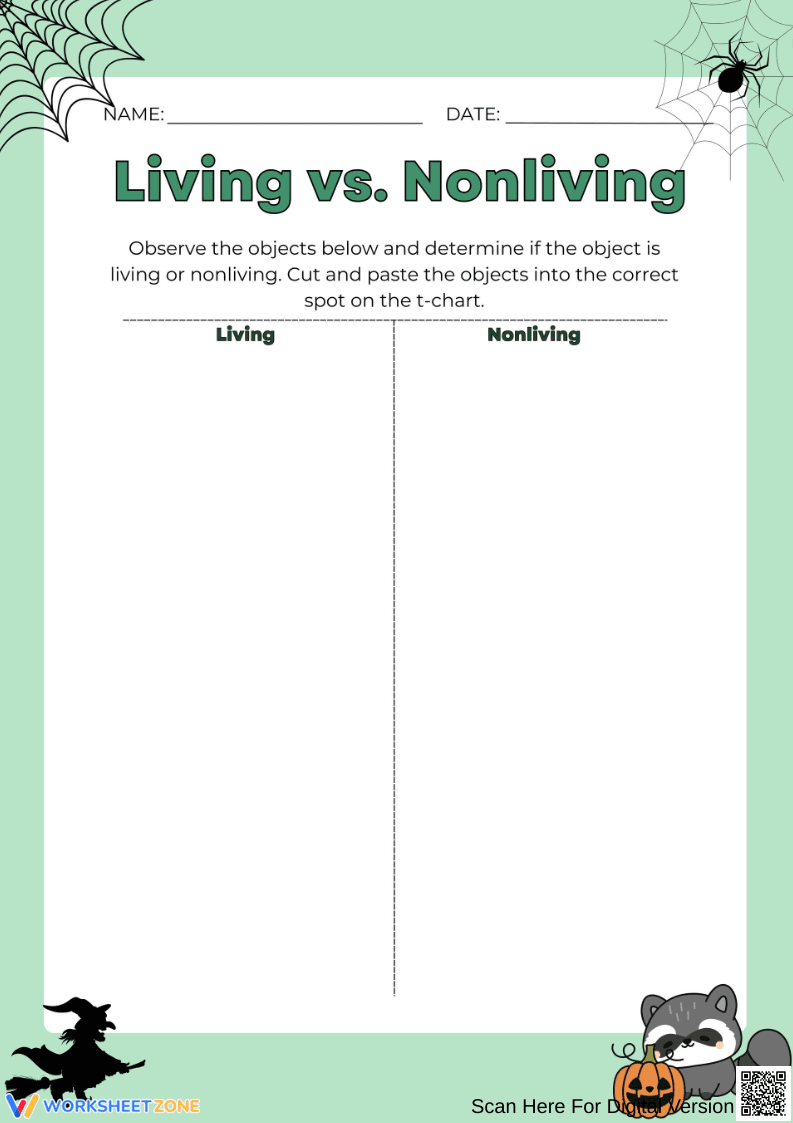 Halloween Living vs. Nonliving Sorting Worksheet - Page 1
