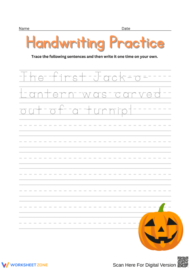 Halloween Handwriting Practice for Kids - Page 1