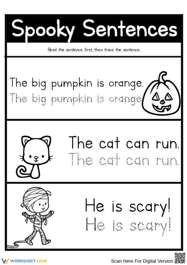 Spooky Sentences Halloween Handwriting Worksheet - Page 1