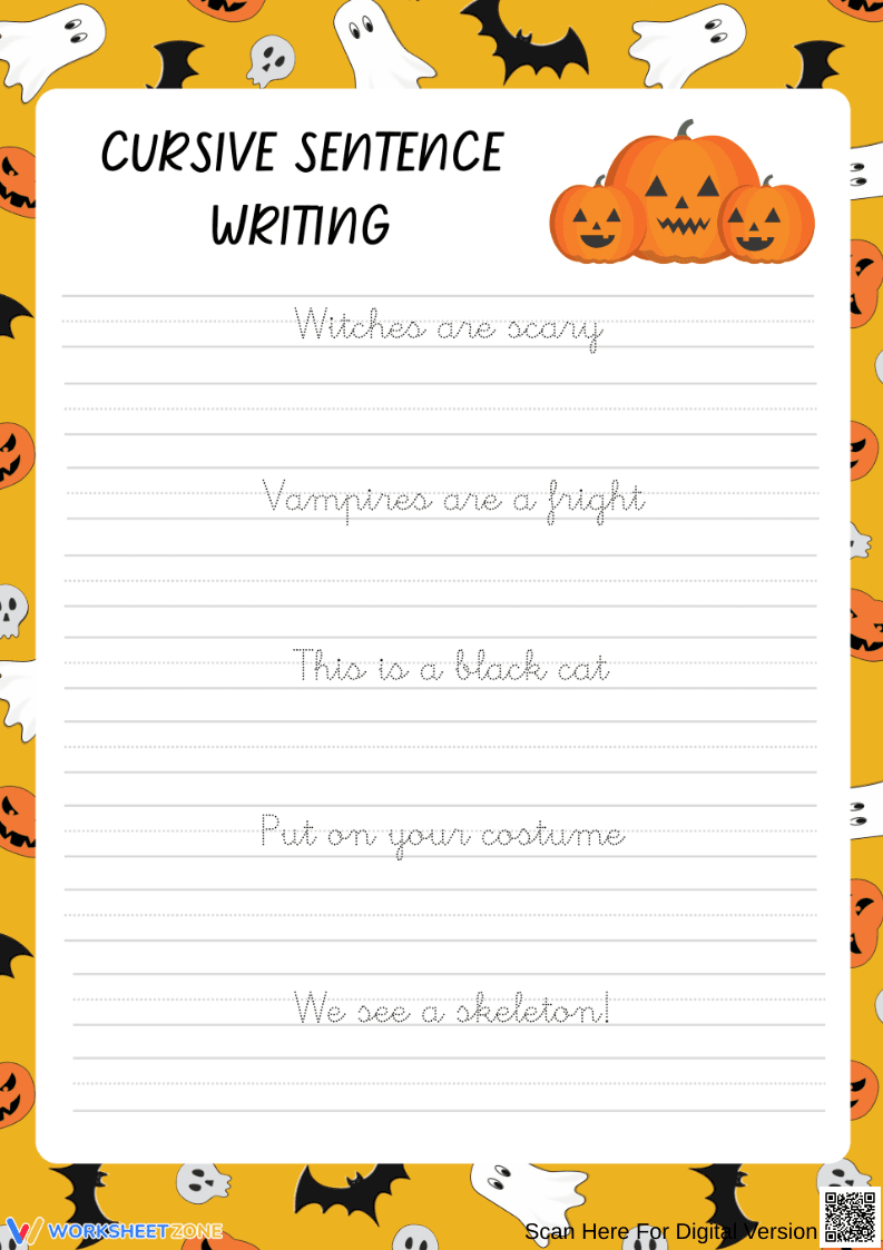 Halloween Cursive Sentence Writing Worksheet - Page 1