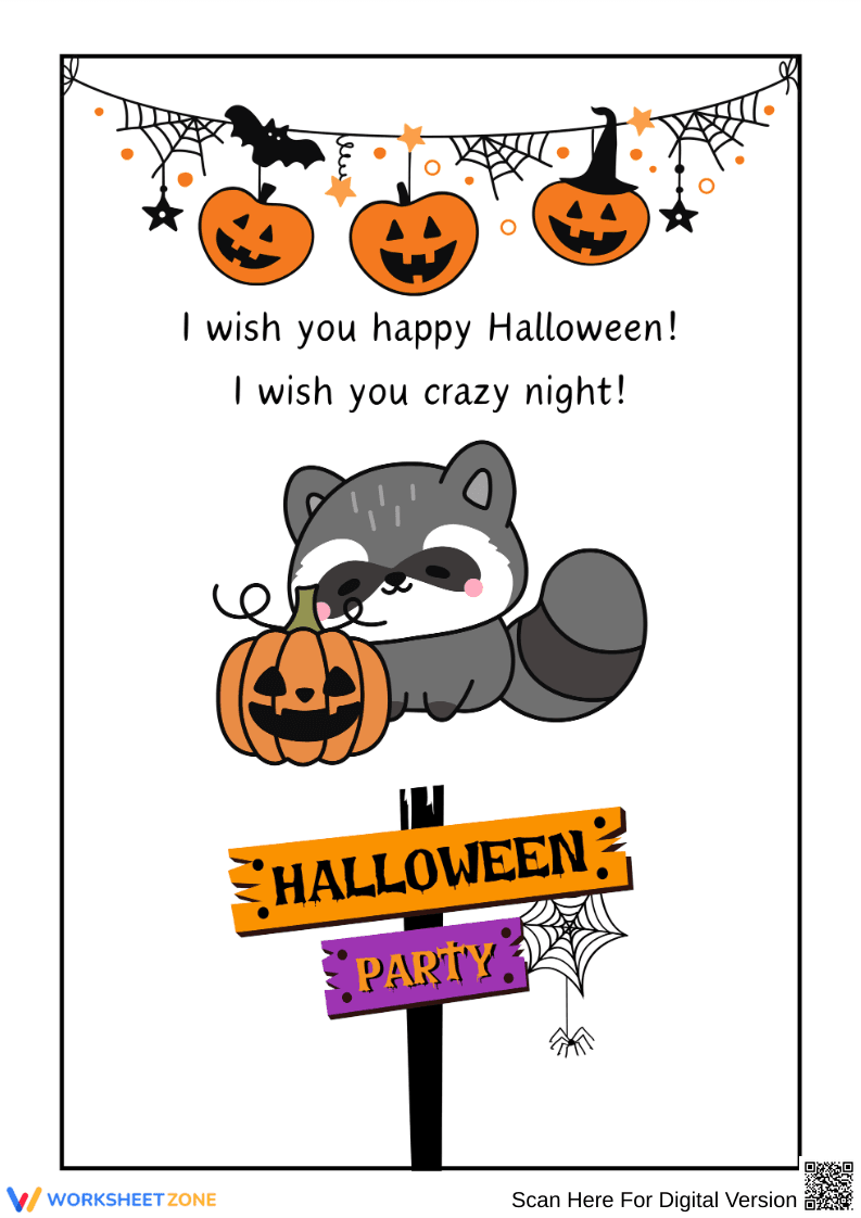 Halloween Greeting Card for Kids with Cute Raccoon - Page 1