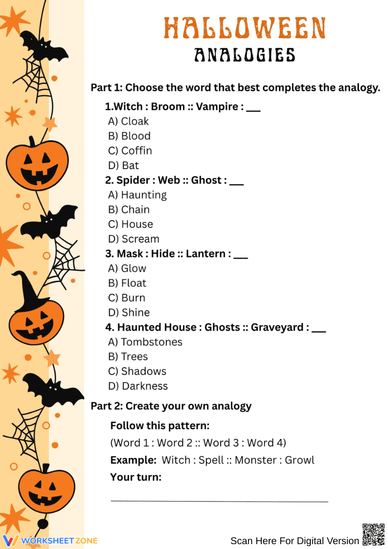 Spooky Halloween Analogy Challenge for Grades 5 - Page 1