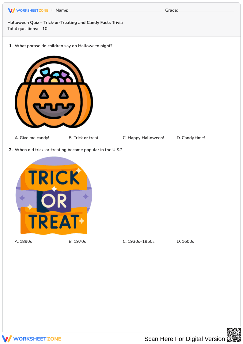 Halloween Quiz – Trick-or-Treating and Candy Facts Trivia - Page 1