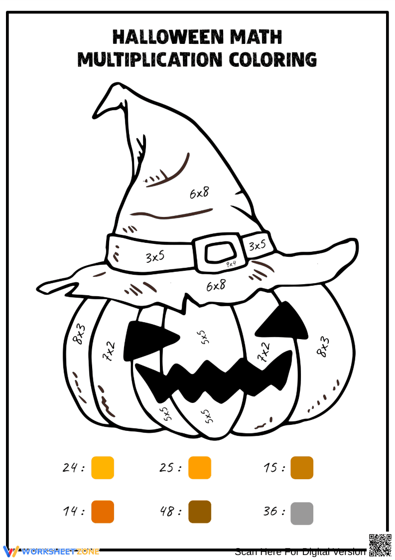 Halloween Multiplication Color by Number for Grade 3 - Page 1