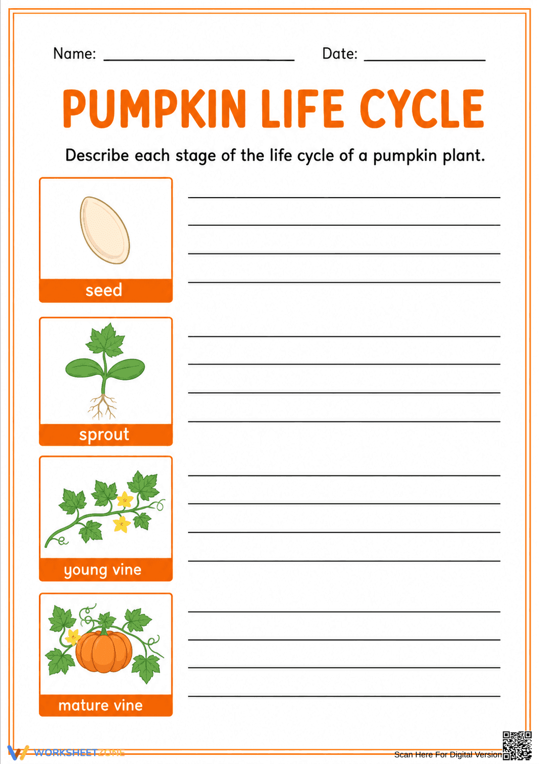 Printable Pumpkin Life Cycle Writing | Grade 2 Science - Page 1