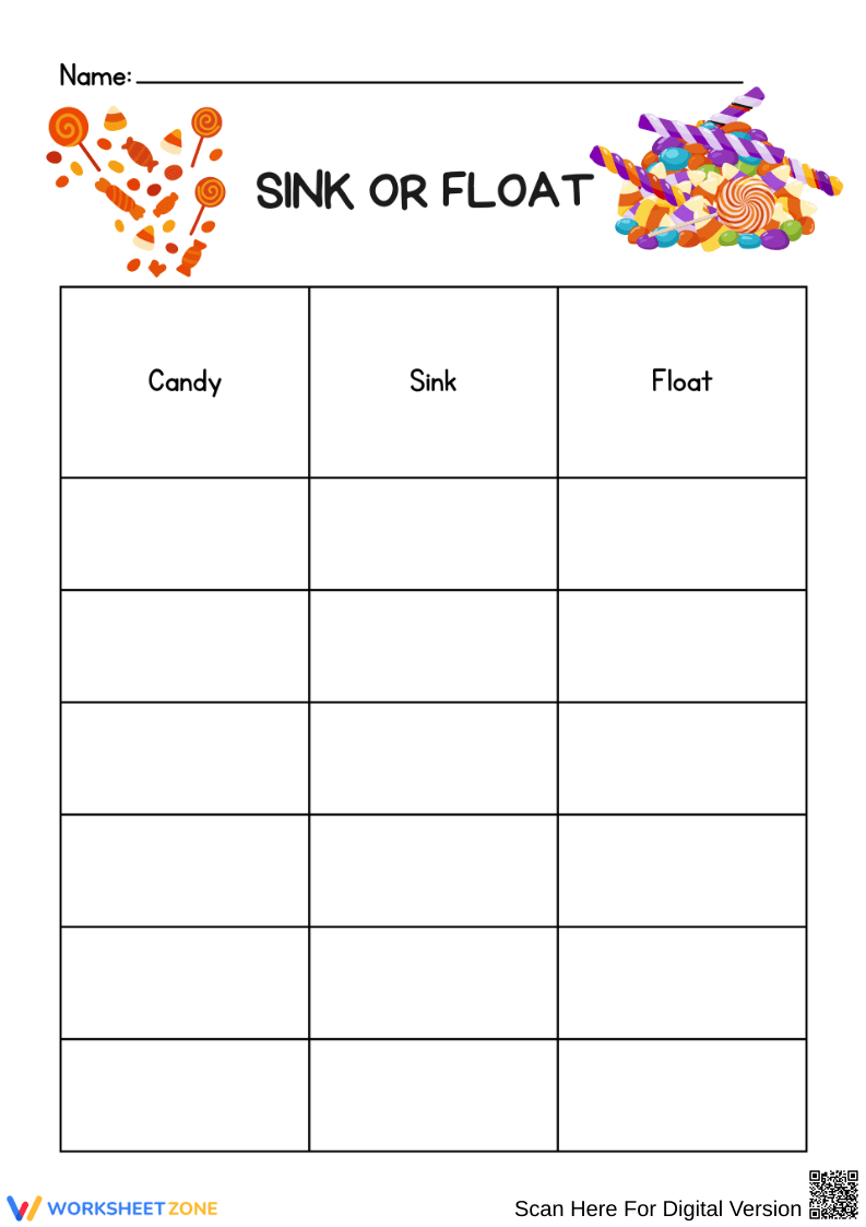 Candy Sink or Float – Halloween Science Experiment Worksheet - Page 1