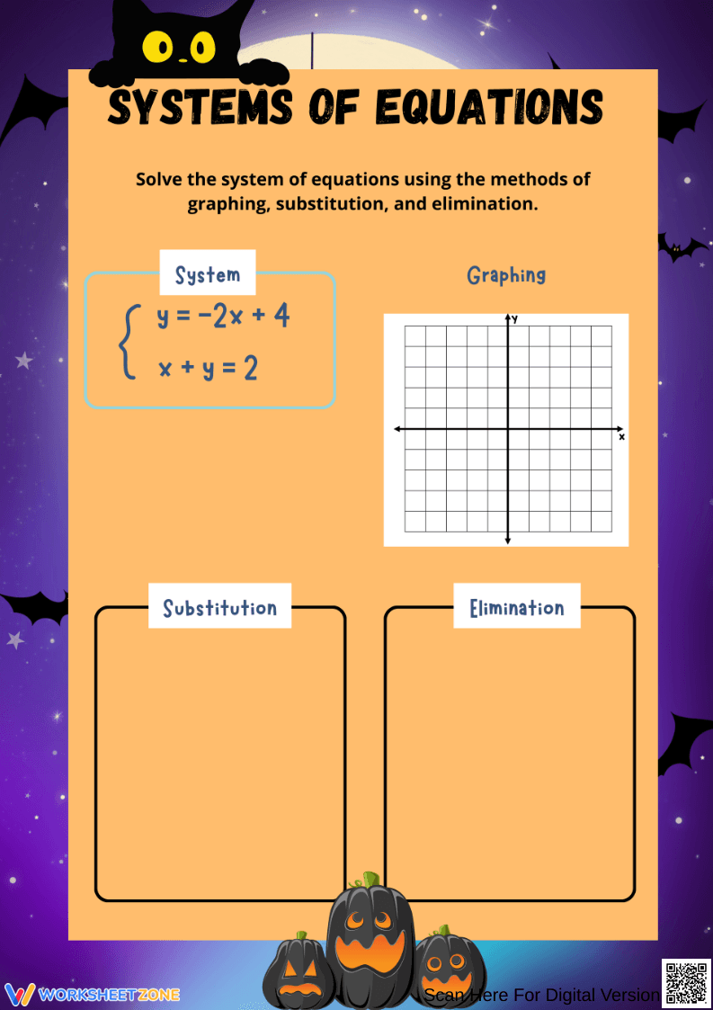 Halloween Systems of Equations Worksheet for Grade 8 - Page 1