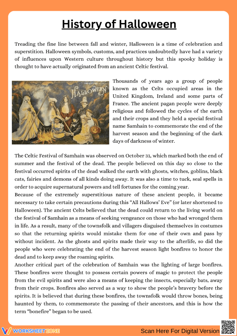 History of Halloween – Reading Comprehension Passage - Page 1