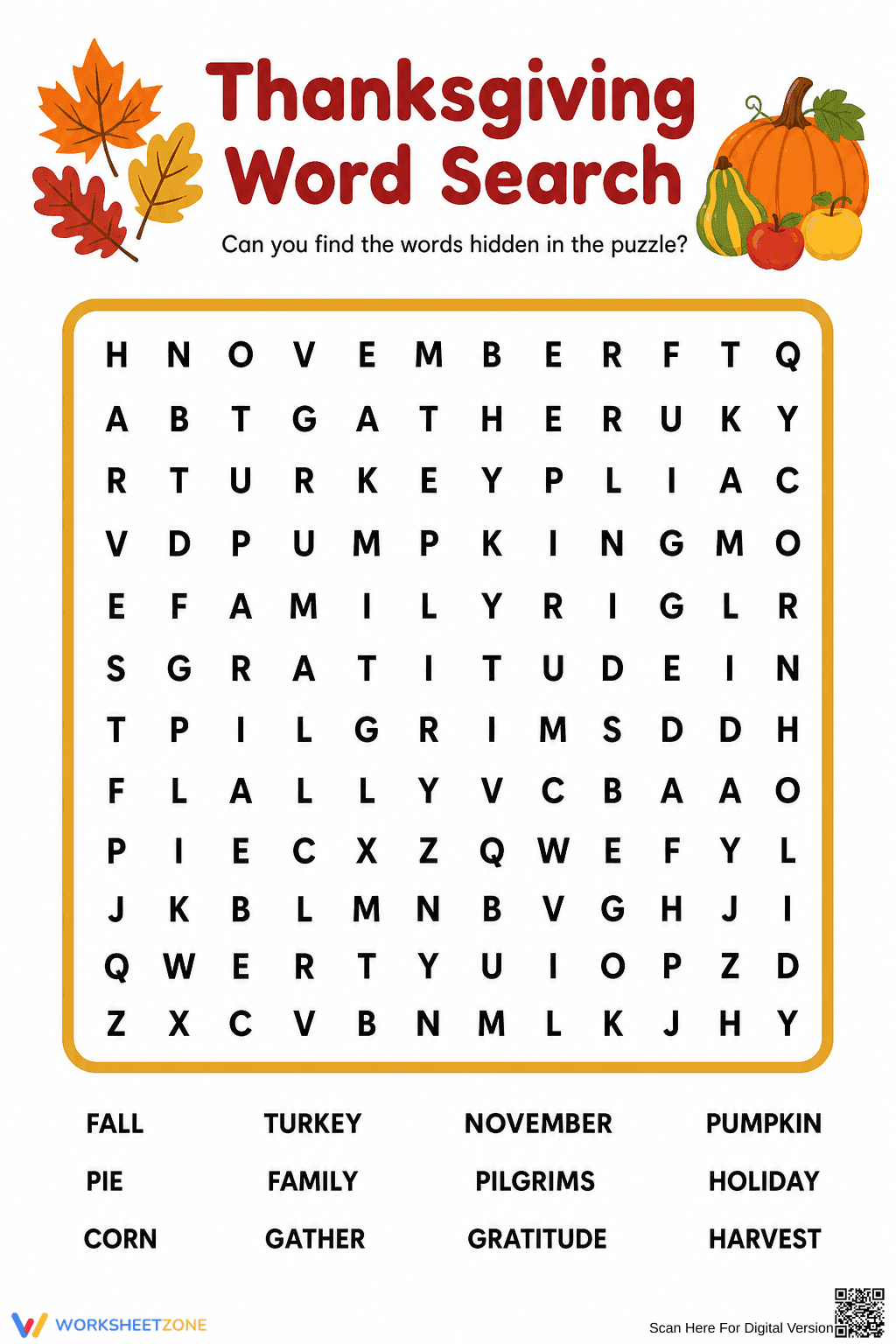 Essential Thanksgiving Word Search | Grade 1-3 ELA - Page 1