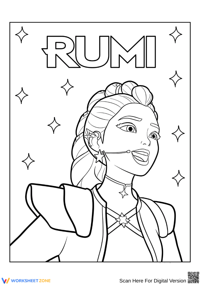 K-Pop Demon Hunters Coloring Page – Rumi Singing Star - Page 1