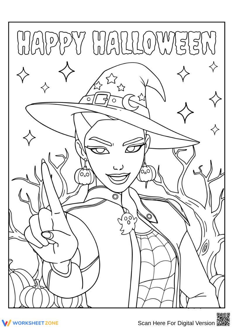 K-Pop Demon Hunters Coloring Page – Halloween Witch Edition - Page 1