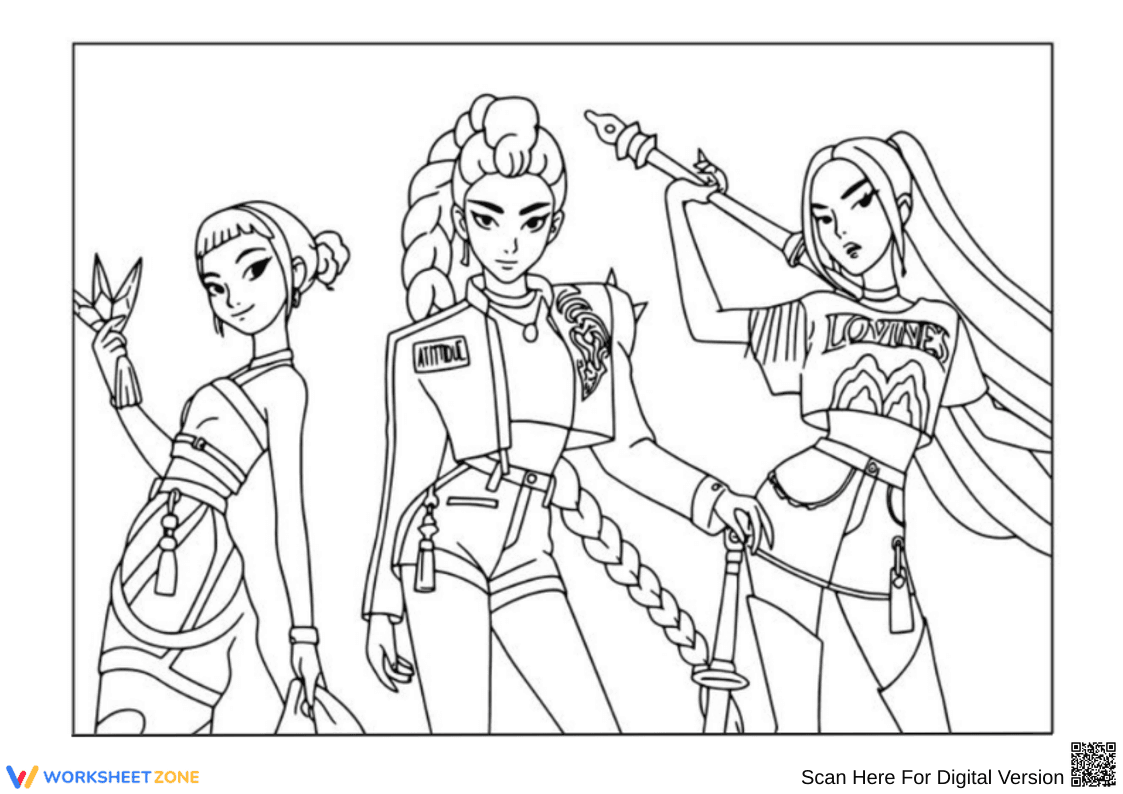 K-Pop Demon Hunters Coloring Page – Team Pose - Page 1
