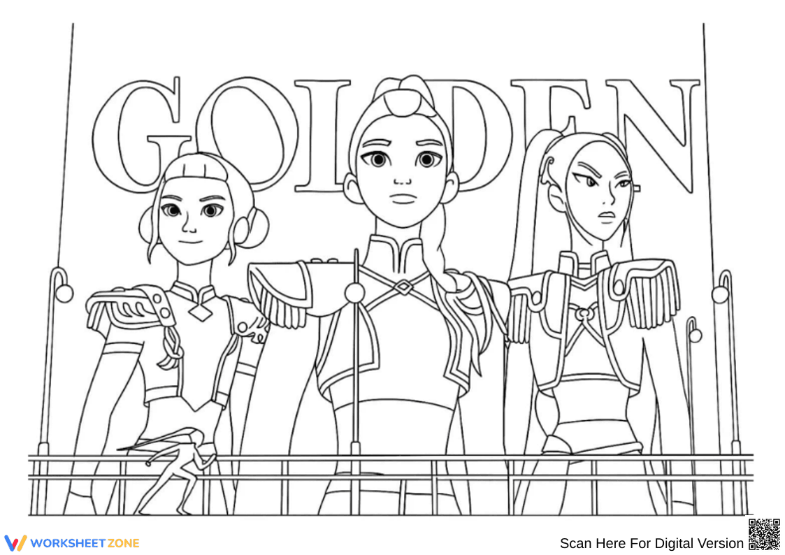 K-Pop Demon Hunters Coloring Page – Golden Stage Performance - Page 1