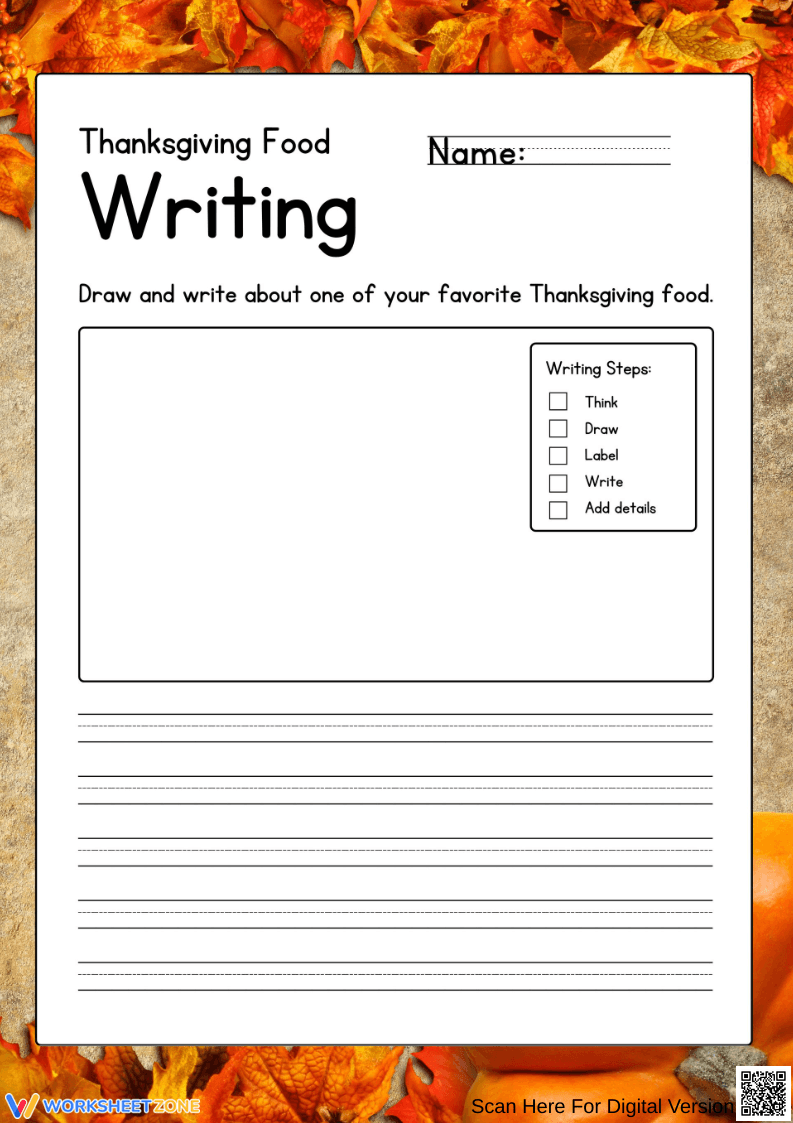 Thanksgiving Food Writing Activity – Draw and Write Worksheet - Page 1