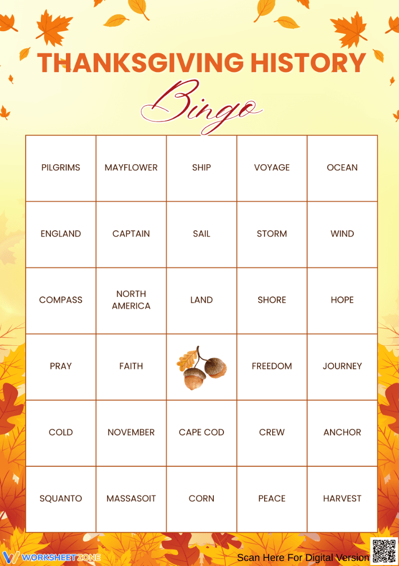 Thanksgiving Journey Through History Bingo - Page 1