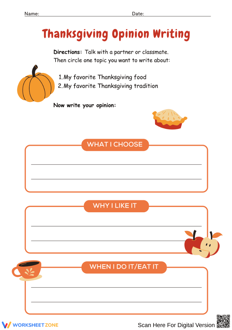 Thanksgiving Opinion Writing Activity – Favorite Food or Tradition - Page 1