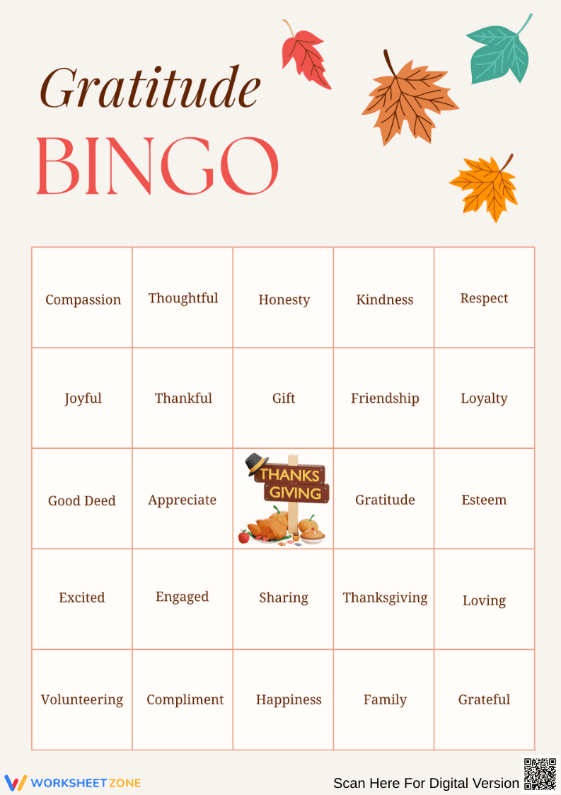 Gratitude Bingo Game for Thanksgiving - Page 1