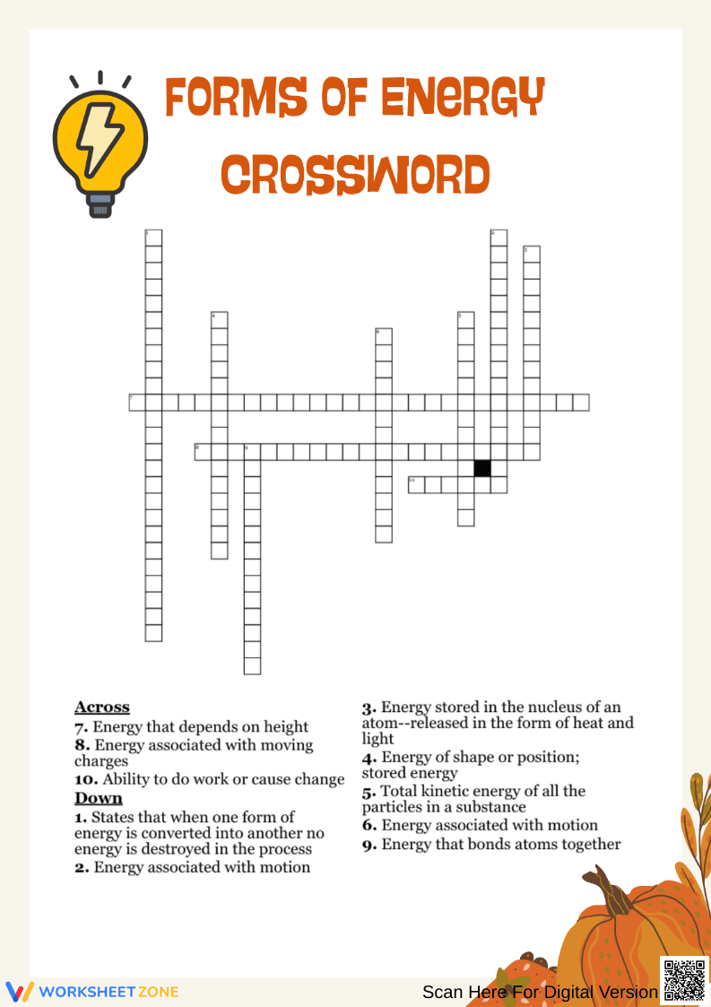 Thanksgiving Forms of Energy Crossword Puzzle - Page 1